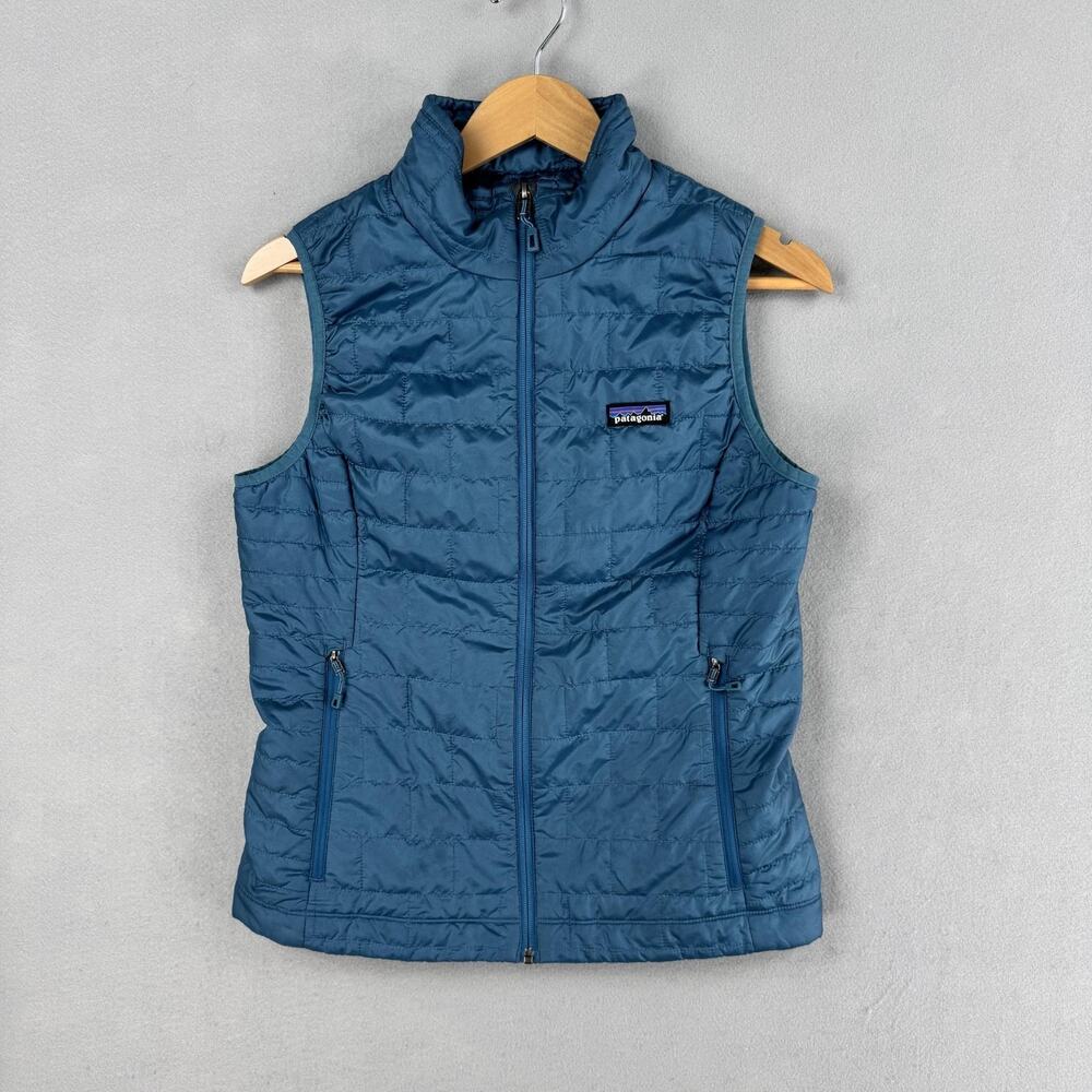 Patagonia Nano Puff Vest Womens Medium Blue Quilted PrimaLoft Zip Puffer Outdoor